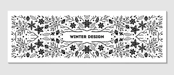 Роскошная Рождественская Рамка Абстрактный Эскиз Зимнего Цветочного Дизайна Шаблонов Xmas — стоковый вектор