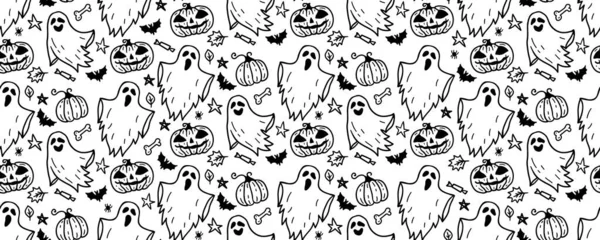 Padrão Sem Costura Halloween Fundo Arte Vetorial Com Símbolos Férias — Vetor de Stock