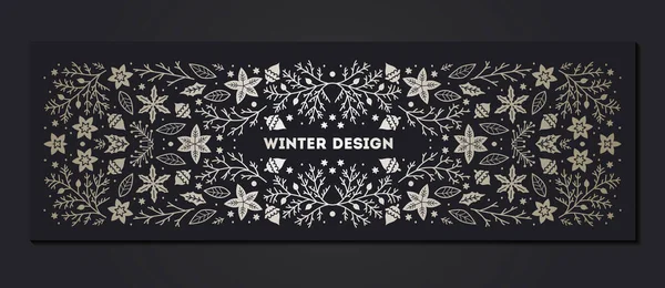 Роскошная Рождественская Рамка Абстрактный Эскиз Зимнего Цветочного Дизайна Шаблонов Xmas — стоковый вектор