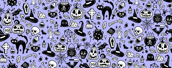 Halloween Płynny Wzór Wektorowe Tło Grafiki Symbolami Świątecznymi Dnia Zmarłych — Wektor stockowy