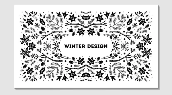 Moldura Natal Luxo Esboço Abstrato Inverno Modelos Design Floral Para — Vetor de Stock