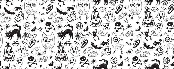 Nahtloses Muster Halloween Vektor Kunstwerk Hintergrund Mit Feiertagssymbolen Des Tages — Stockvektor