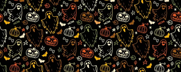 Wektorowe Tło Grafiki Symbolami Świątecznymi Dnia Zmarłych Halloween Płynny Wzór — Wektor stockowy