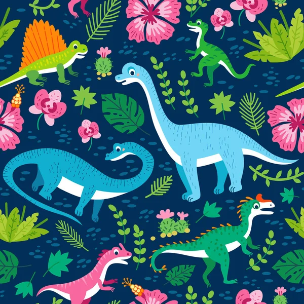 Dětský Bezproblémový Vzor Legračními Dinosaury Karikatuře Ideální Pro Karty Pozvánky — Stockový vektor