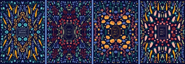 Vektor Reihe Von Luxuriösen Floralen Mustern Einladungskarten Banner Mit Kritzeleien — Stockvektor