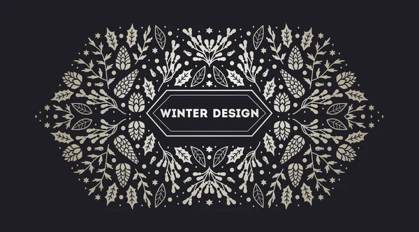 Lyx Jul Arabesk Ram Abstrakt Skiss Vinter Blommig Design Mallar — Stock vektor