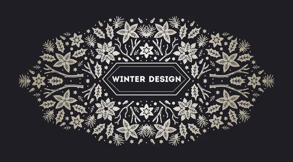 Lyx Jul Arabesk Ram Abstrakt Skiss Vinter Blommig Design Mallar — Stock vektor