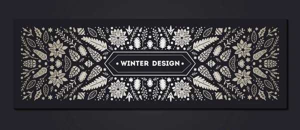Lyx Jul Ram Abstrakt Skiss Vinter Blommig Design Mallar För — Stock vektor