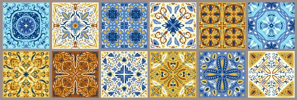 Sada Vzorovaných Azulejových Dlaždic Abstraktní Geometrické Pozadí Kolekce Keramických Dlaždic — Stockový vektor