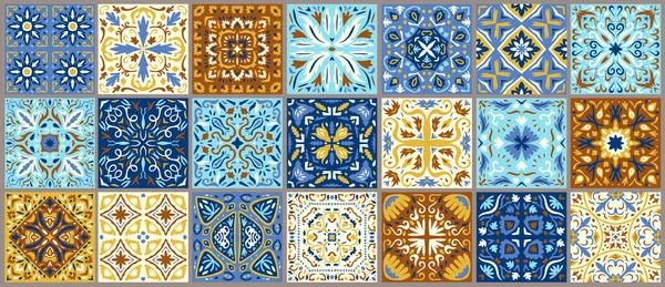 Uppsättning Mönstrade Azulejo Golvplattor Abstrakt Geometrisk Bakgrund Samling Keramiska Plattor — Stock vektor