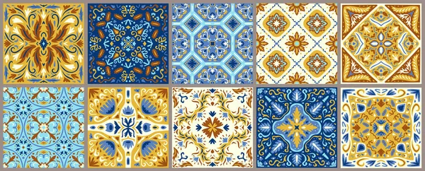 Ensemble Carreaux Sol Azulejo Motifs Fond Géométrique Abstrait Collection Carreaux — Image vectorielle