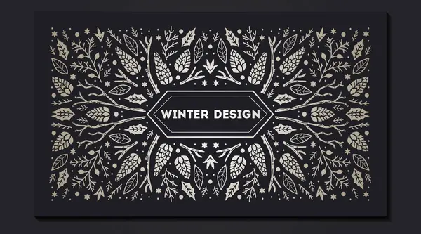 Luxusní Vánoční Rámeček Abstraktní Skica Zimní Květinový Design Šablony Pro — Stockový vektor