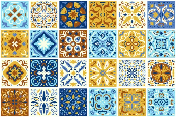 Uppsättning Mönstrade Azulejo Golvplattor Bakgrund Sömlöst Färgglatt Mönster Abstrakt Geometriskt — Stock vektor