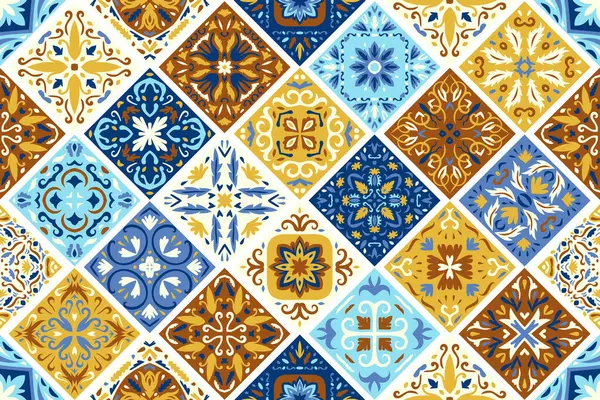 Sada Vzorovaných Azulejo Dlaždic Pozadí Bezešvé Barevné Vzory Abstraktní Geometrický — Stockový vektor
