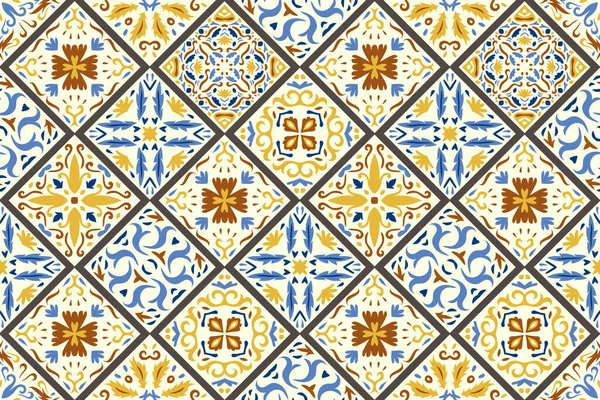 Ensemble Motifs Azulejo Carreaux Sol Fond Modèle Coloré Sans Couture — Image vectorielle