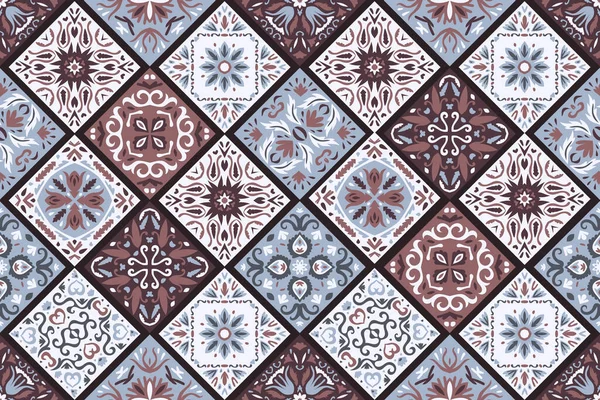 Uppsättning Mönstrade Azulejo Golvplattor Bakgrund Sömlöst Färgglatt Mönster Abstrakt Geometriskt — Stock vektor