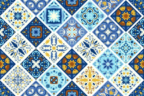 Ensemble Motifs Azulejo Carreaux Sol Fond Modèle Coloré Sans Couture — Image vectorielle