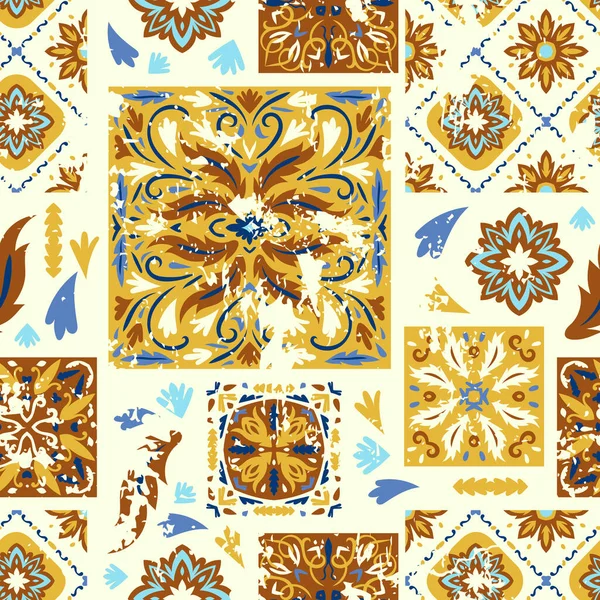 Patchwork Colorato Senza Soluzione Continuità Sfondo Astratto Azulejos Mosaico Piastrelle Illustrazione Stock