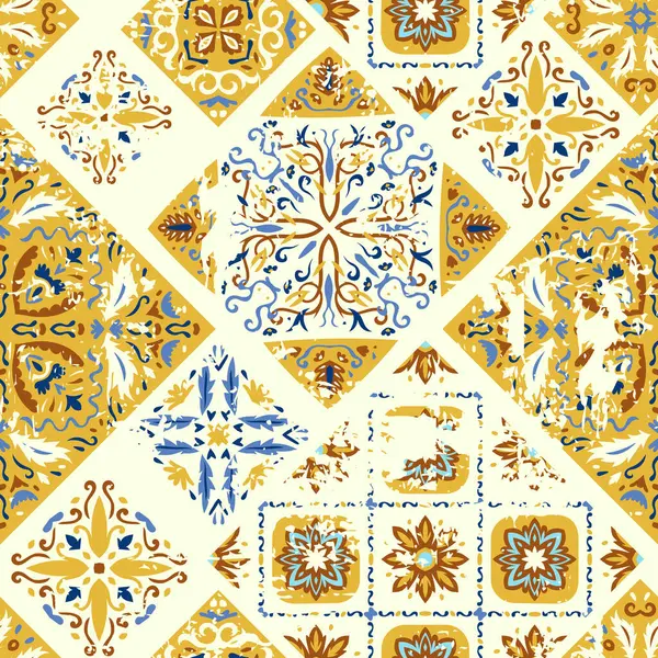 Nahtlos Bunte Flickschusterei Abstrakter Hintergrund Azulejos Fliesen Flickwerk Traditionelle Portugiesische Stockvektor