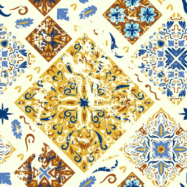 Sömlösa Färgglada Lapptäcke Abstrakt Bakgrund Azulejos Kakel Lapptäcke Traditionella Utsmyckade Vektorgrafik