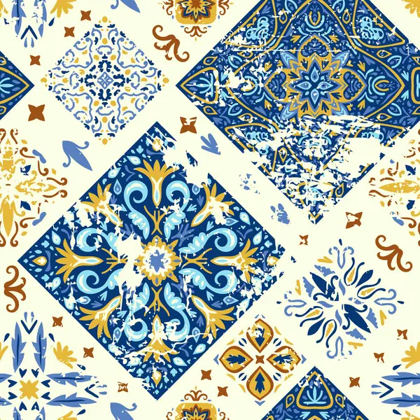 Sömlösa Färgglada Lapptäcke Abstrakt Bakgrund Azulejos Kakel Lapptäcke Traditionella Utsmyckade Royaltyfria Stockvektorer