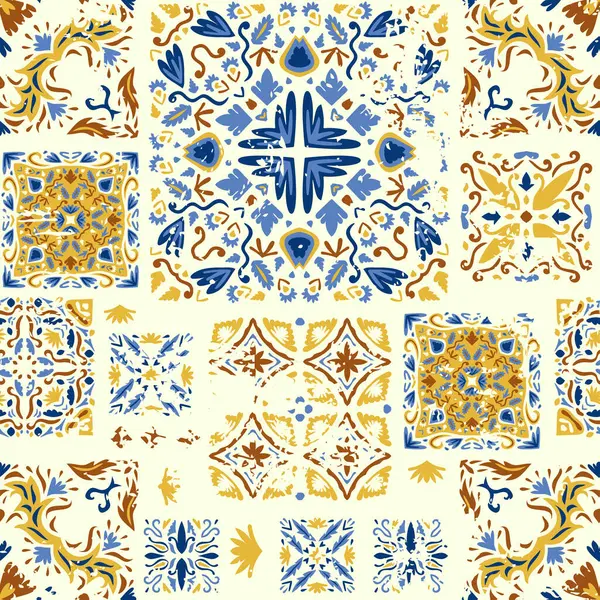 Sömlösa Färgglada Lapptäcke Abstrakt Bakgrund Azulejos Kakel Lapptäcke Traditionella Utsmyckade Royaltyfria illustrationer