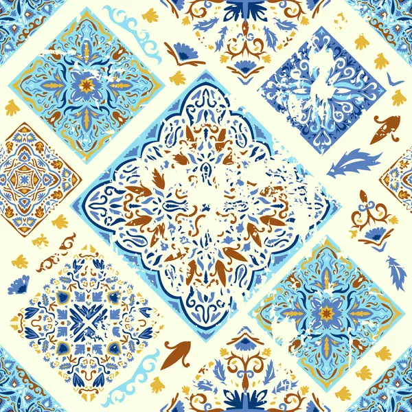 Patchwork Colorato Senza Soluzione Continuità Sfondo Astratto Azulejos Mosaico Piastrelle Grafiche Vettoriali