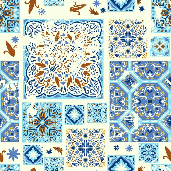 Sömlösa Färgglada Lapptäcke Abstrakt Bakgrund Azulejos Kakel Lapptäcke Traditionella Utsmyckade Stockvektor