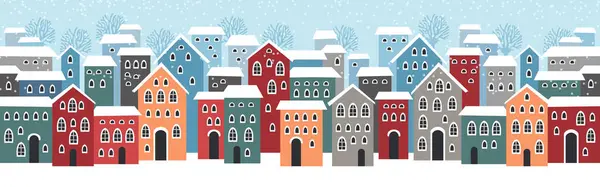 かわいいクリスマスと冬の家 居心地の良いクリスマスの街パノラマで雪の夜 冬の村の夜景クリスマスの屋外装飾 ベクターグラフィックス