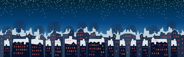 Χαριτωμένα Χριστουγεννιάτικα Και Χειμωνιάτικα Σπίτια Χιονισμένα Παράθυρα Της Πόλης Φώτα Διάνυσμα Αρχείου