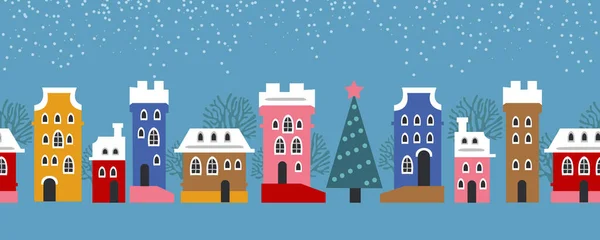 Seamless Pattern Winter Landscape Celebrating Christmas New Year Panorama Seamless — Stock Vector