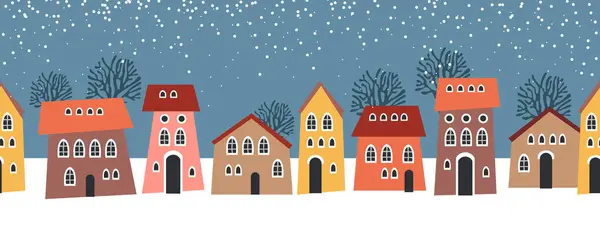 Paisagem Inverno Sem Costura Padrão Celebrando Natal Ano Novo Panorama Vetores De Bancos De Imagens