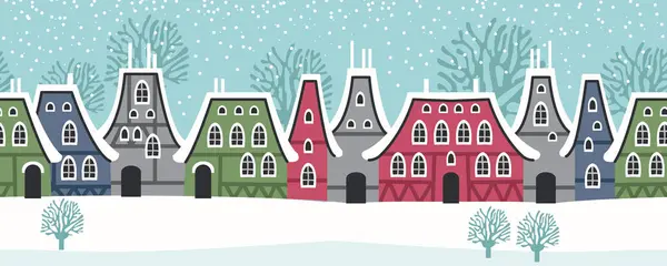 Paisagem Inverno Sem Costura Padrão Celebrando Natal Ano Novo Panorama Ilustração De Bancos De Imagens