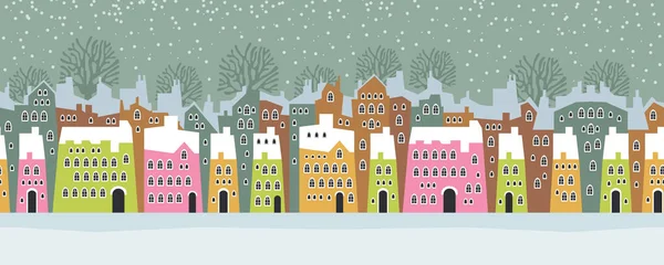 Seamless Pattern Winter Landscape Celebrating Christmas New Year Panorama Seamless — Stock Vector
