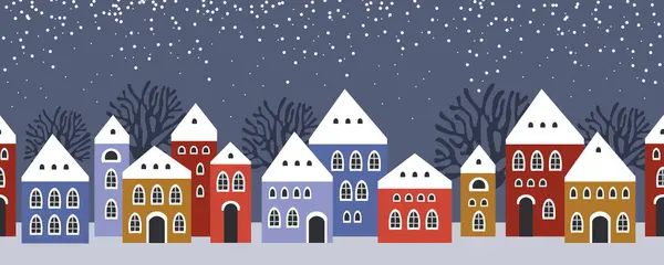 Sömlöst Mönster Vinterlandskap Fira Jul Och Nyår Panorama Sömlös Gräns Stockvektor