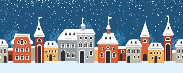 Απρόσκοπτη Μοτίβο Χειμερινό Τοπίο Γιορτάζοντας Χριστούγεννα Και Νέο Έτος Πανόραμα Royalty Free Εικονογραφήσεις Αρχείου