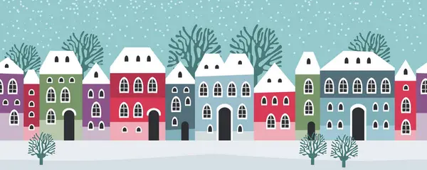 Paisagem Inverno Sem Costura Padrão Celebrando Natal Ano Novo Panorama Vetores De Bancos De Imagens