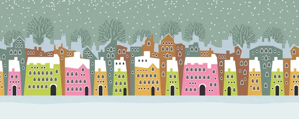 Modello Senza Soluzione Continuità Paesaggio Invernale Festeggiando Natale Capodanno Panorama Illustrazioni Stock Royalty Free