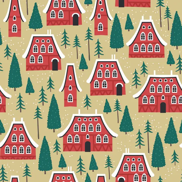 Χριστούγεννα Απρόσκοπτη Μοτίβο Χειμερινά Σπίτια Δέντρα Και Άλλα Στοιχεία Μπορεί Royalty Free Εικονογραφήσεις Αρχείου