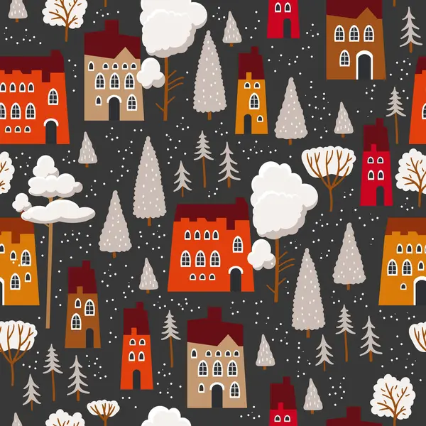 Boże Narodzenie Bezproblemowy Wzór Domów Zimowych Drzew Innych Elementów Może Ilustracje Stockowe bez tantiem