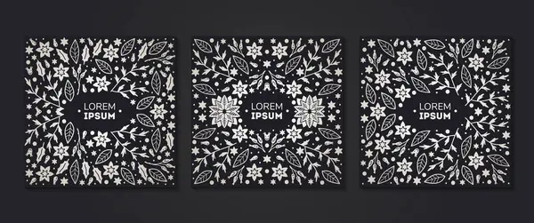 Luxusvirágok Meghívók Bannerek Vektorkészlete Boldog Karácsonyt Vázlat Téli Virágok Design Jogdíjmentes Stock Illusztrációk