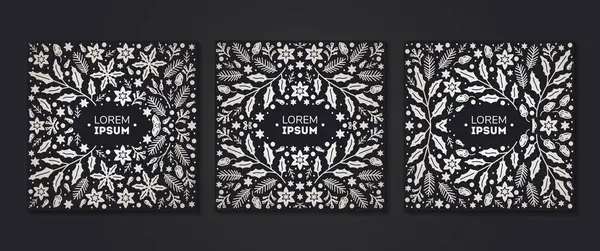 Luxusvirágok Meghívók Bannerek Vektorkészlete Boldog Karácsonyt Vázlat Téli Virágok Design Stock Vektor