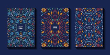 Beautiful flower collection of posters with doodles floral with poinsettia, pine cone, spruce, branch, leaves, floral bouquets, flower compositions. Notebook covers