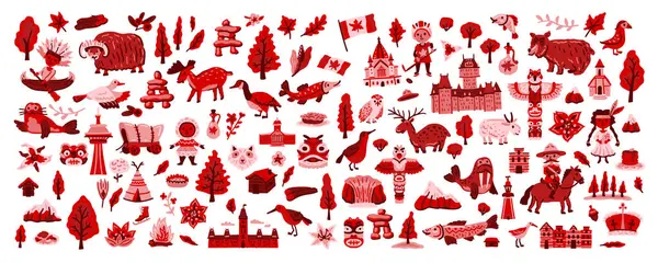 stock vector Canada vector travel symbols set. Collection of national canadian icons. Set of design elements in a hand-drawn style. Tourism. Childrens doodle illustration for concept art 