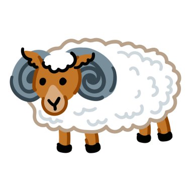 Tatlı Ram beyaz arka planda izole edilmiş. Komik neşeli hayvanat bahçesi karakteri