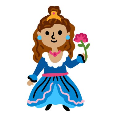 Genç Sihirli Prenses 'in kızı. Beyaz arkaplanda izole edilmiş parlak renk vektör illüstrasyonu