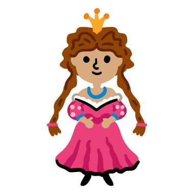 Genç Sihirli Prenses 'in kızı. Beyaz arkaplanda izole edilmiş parlak renk vektör illüstrasyonu