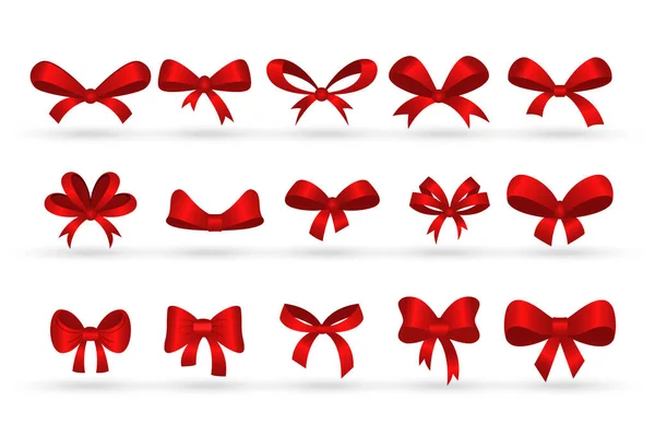Zestaw Dekoracyjnych Czerwonych Kokardek Symbole Projektu Boże Narodzenie Pudełko — Wektor stockowy