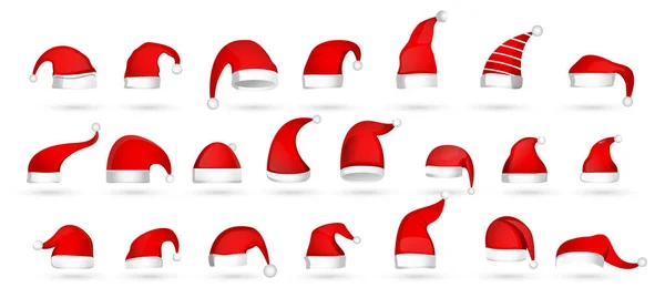 Collezione Cappellini Rossi Babbo Natale Design Capodanno — Vettoriale Stock