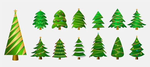 Collection Decorative Xmas Tree Elements Christmas Design — Stock Vector